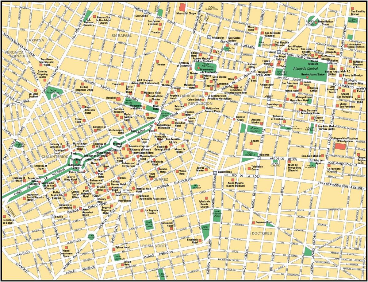 kaart Mexico City huvipunktide