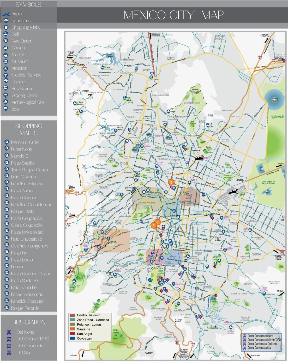 kaart Mexico City vaatamisväärsused