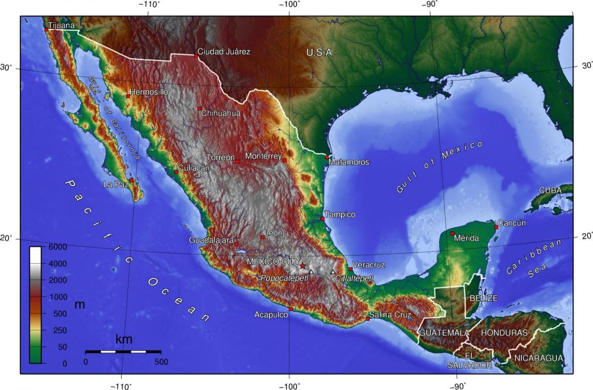 Mexico City topograafiline kaart