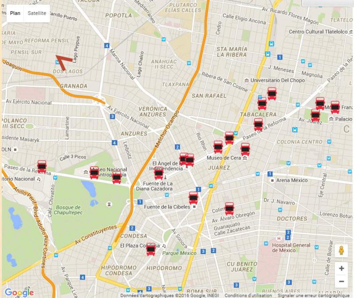 turibus Mexico City marsruudi kaardil